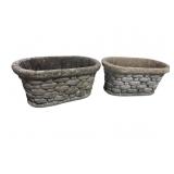 2 ORNATE DECORATED CONCRETE PLANTERS