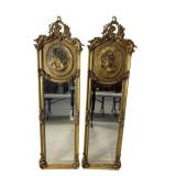 2 CAMEO GOLD DECORATED ORNATE BEVELED MIRRORS