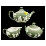 3 PC WEDGWOOD JASPERWARE SAGE GREEN TEA SET