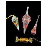 5 PC LOT ART GLASS CHRISTMAS ORNAMENTS