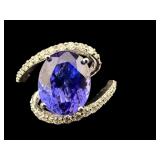 14K WHITE GOLD TANZANITE & DIAMOND RING