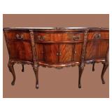SOLID MAHOGANY HEAVY CARVED BOW FRONT SIDEBOARD