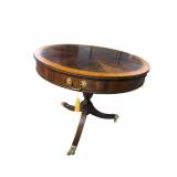 STICKLEY FLAMED MAHOGANY BANDED TOP DRUM TABLE