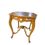 WALNUT INLAID HEAVY CARVED CENTER TABLE