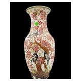 LARGE FLORAL AND BIRD MOTIFE POTTERY VASE
