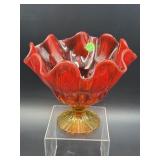 L.E SMITH AMBERINA RUFFLED HANDKERCHIEF BOWL