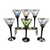 SET OF 6 VENETIAN STYLE TWISTED BLACK GOLD RIM