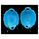PR OF VICTORIAN BLUE OPALINE MILK GLASS NAPPY