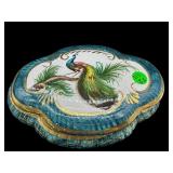 BELGIUM HAND PAINTED PEACOCK CERAMIC TRINKET BOX