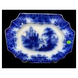 COBURC J.E ANTIQUE FLOW BLUE PORCELAIN PLATTER