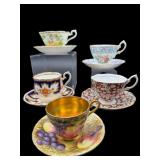 LOT OF 5 ROYAL ALBERT & ANSLEY PORCELAIN TEA CUPS