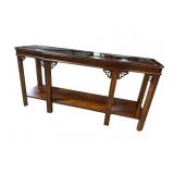 LANE SOLID CHERRY GLASS TOP CHIPPENDALE CONSOLE