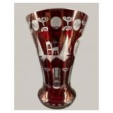 BOHEMIAN RUBY CUT TO CLEAR FLARE TOP VASE