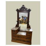 LARGE WALNUT VICTORIAN MARBLE TOP DROP CENTER