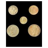 5 PIECE SILVER COINS IN CASE
