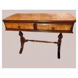 BIRDS EYE MAPLE AND MAHOGANY PEDESTAL CONSOLE