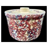 ANTIQUE SPONGEWARE POTTERY BOWL WITH LID
