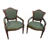 2 MAHOGANY CARVED OPEN ARM CHAIRS