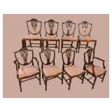 8 SOLID MAHOGANY CARVED SHIELD BACK CHAIRS