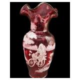 LARGE FENTON CRANBERRY MARY GREGORY ARTIST SIGNED