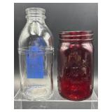 RED JARDINE CANNING JAR AND TEXAS DAIRY BOTTLE
