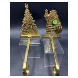 2 SOLID BRASS CHRISTMAS STOCKING HOLDERS