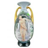 LARGE HAND PAINTED NUDE PORCELAIN URN VASE