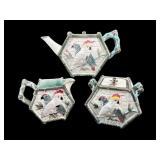 3 PC SET ANTIQUE MAJOLICA PARROT AND COCKATOO