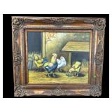 OIL ON CANVAS CHICKEN PAINTING