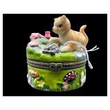 PORCELAIN CAT & TURTLE TRINKET BOX