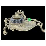 ART NOUVEAU STYLE BRASS AND CRYSTAL INKWELL