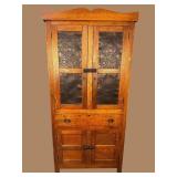 ANTIQUE OAK PUNCH TIN FLAT WALL CUPBOARD