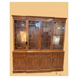 LARGE OLIVE WOOD CHIPPENDALE BREAKFRONT CHINA