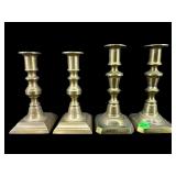 2 PR OF ANTIQUE BRASS PUSH UP CANDLESTICKS