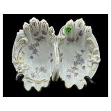 PORCELAIN FLORAL AND GOLD TRIM DOUBLE SIDED DISH