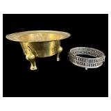 2 PC LOT OF LARGE BRASS FOOTED PLANTER AND