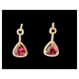 PR OF 14K NATURAL RHODOLITE GARNET & DIAMOND