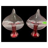 2 PILGRIM GLASS CRANBERRY JACK IN THE PULPIT VASES