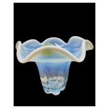 DUNCAN AND MILLER BLUE OPALESCENT RUFFLED VASE