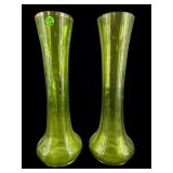 PR OF TALL VICTORIAN HAND BLOWN GREEN VASES