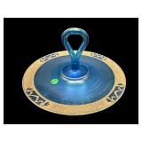 CELESTE BLUE IRIDESCENT STRETCH GLASS TIDBIT TRAY
