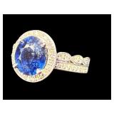 PLATINUM NATURAL BLUE SAPPHIRE & DIAMOND RING
