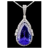 14K TANZANITE & DIAMOND PENDANT WITH CHAIN