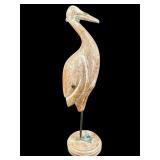 BRASS AND WOODEN CARVED TALL CRANE SCULPTURE