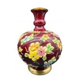 HEAVY FLORAL BRASS LACQUERED VASE