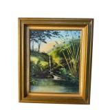 MID CENTURY JUNGLE LANDSCAPE OIL ON CANVAS