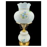 POWDER BLUE FLORAL HURRICANE LAMP, AS IS