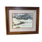 R WELLS WINTER LANDSCAPE WATERCOLOR
