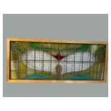 LARGE FRAMED LEADED GLASS WINDOW