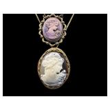 PAIR OF COSTUME GOLD TONED CAMEO PENDANTS